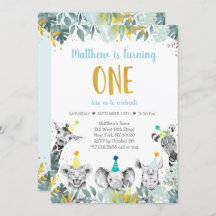 Wild One Blue Gold Party Animal - Einladung zum Ge