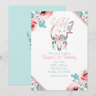 WILD ONE Boho Chic Floral 1. Geburtstag Einladung