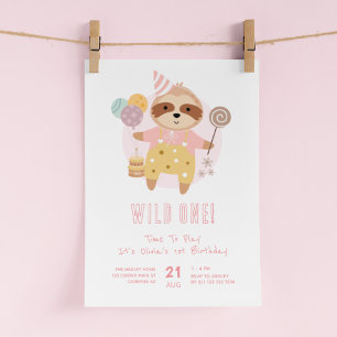 Wild One Boho Faultier Rosa 1. Geburtstag Einladung