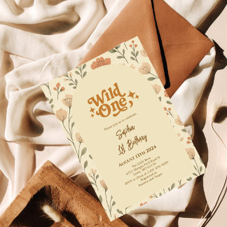Wild One Boho Floral 1. Geburtstag Einladung