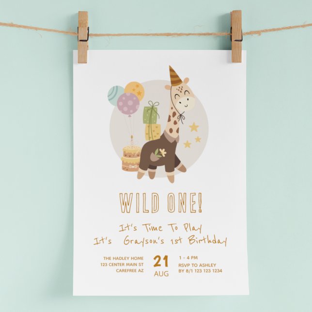 Wild One Boho Giraffe Boy 1. Geburtstag Einladung (Von Creator hochgeladen)
