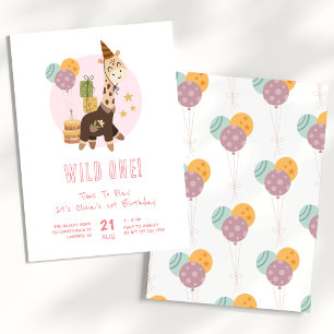 Wild One Boho Giraffe Girl 1. Geburtstag Einladung