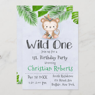 Wild One Boho Monkey Geburtstagsparty Einladung