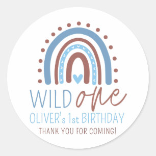 Wild ONE Boho Rainbow Blue Boy Geburtstag 1. Danke Runder Aufkleber