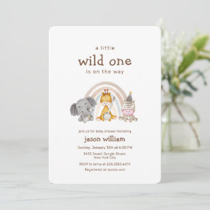 Wild One Boho Regenbogen-Safari-Tiere Baby Shower  Einladung