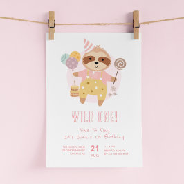 Wild One Boho Sloth Pink 1. Geburtstag Einladung
