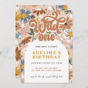 Wild One Boho Wildblume 1. Geburtstag Retro Floral Einladung