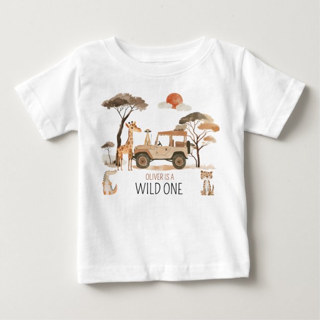 Wild One Boy 1. Geburtstag Safari Baby T-shirt (Vorderseite)