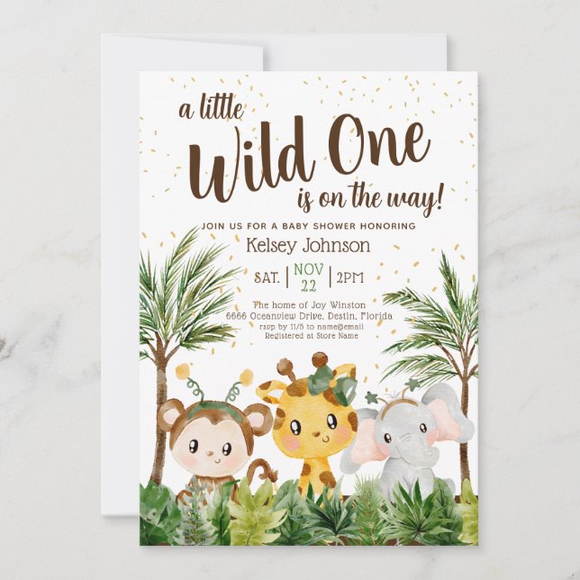 Wild One Boy Jungle Baby Dusche Einladung (Vorderseite)
