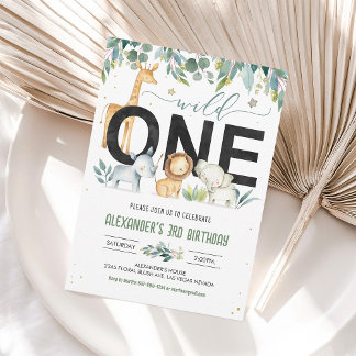 Wild One Boy Safari Geburtstag Jungle Animals Einladung