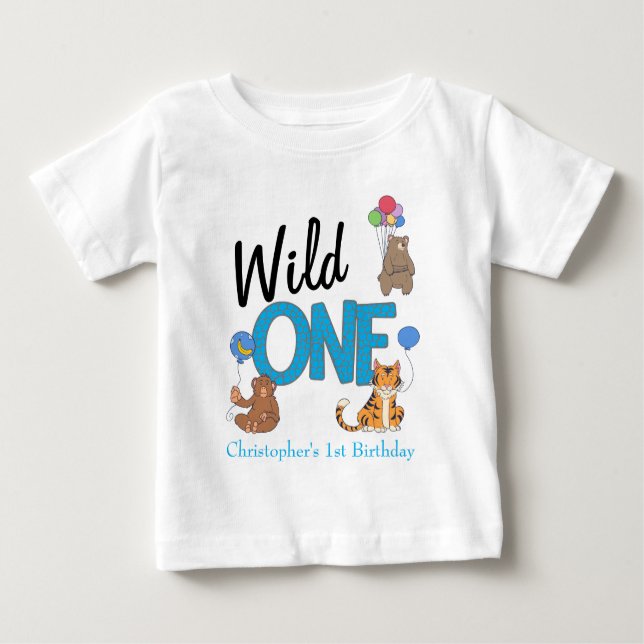 Wild One Boys First Birthday Safari Jungle Animals Baby T-shirt (Vorderseite)