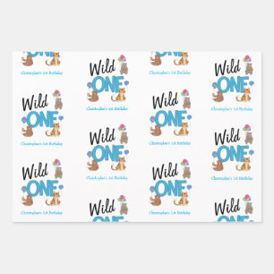 Wild One Boys First Birthday Safari Jungle Animes Geschenkpapier Set