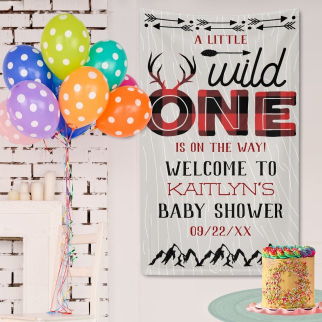 Wild One Boys Rustikale Karierte Lumberjack Babydu Banner (Von Creator hochgeladen)