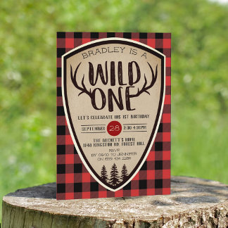 Wild One Boys Rustikaler Kariert Lumberjack 1. Geb Einladung