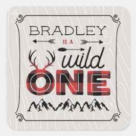 Wild One Boys Rustikaler Kariert Lumberjack 1. Geb Quadratischer Aufkleber