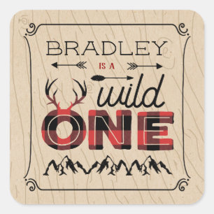 Wild One Boys Rustikaler Kariert Lumberjack 1. Geb Quadratischer Aufkleber