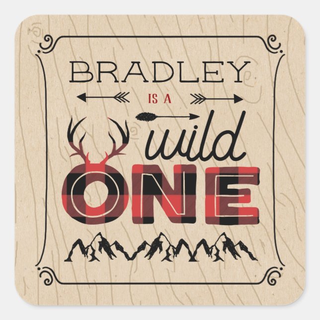 Wild One Boys Rustikaler Kariert Lumberjack 1. Geb Quadratischer Aufkleber (Vorderseite)