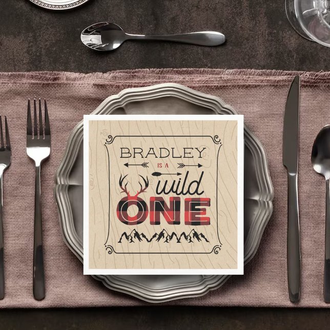 Wild One Boys Rustikaler Kariert Lumberjack 1. Geb Serviette (Von Creator hochgeladen)