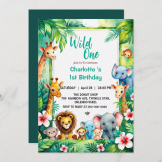 Wild One Cute Jungle Animal Child's 1st Birthday  Einladung