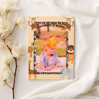  Wild One Cute Quote Safari Animal Birthday Photo Einladung
