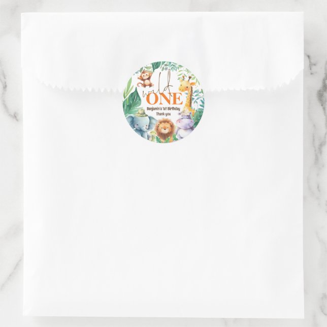 Wild One Cute Safari 1st Birthday Thank You Runder Aufkleber (Tasche)
