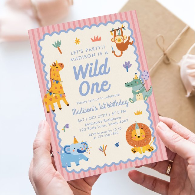 Wild One Cute Safari Animals 1st Birthday Einladung (Von Creator hochgeladen)