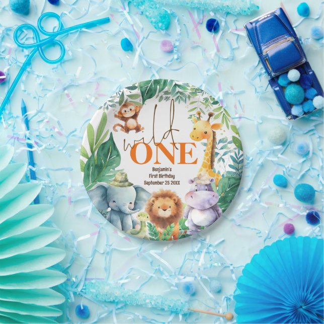 Wild One Cute Safari Animals 1st Birthday Party Pappteller (Party)