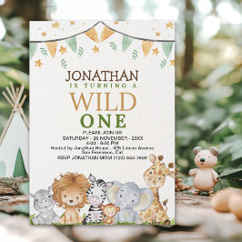 Wild One Cute Safari Animals Birthday Einladung
