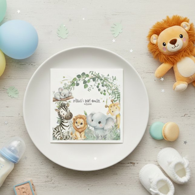 Wild One Cute Safari Jungle Animals Boy Baby Showe Serviette (Von Creator hochgeladen)