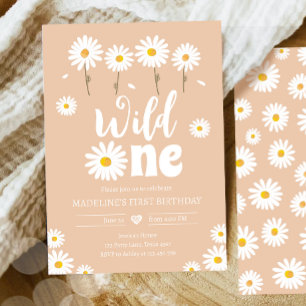 Wild One Daisy Boho Sand Creme Girl Erstgeburt Einladung