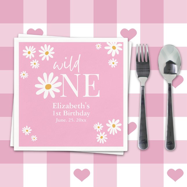 Wild One Daisy First Birthday Party – Boho Floral  Serviette (Von Creator hochgeladen)