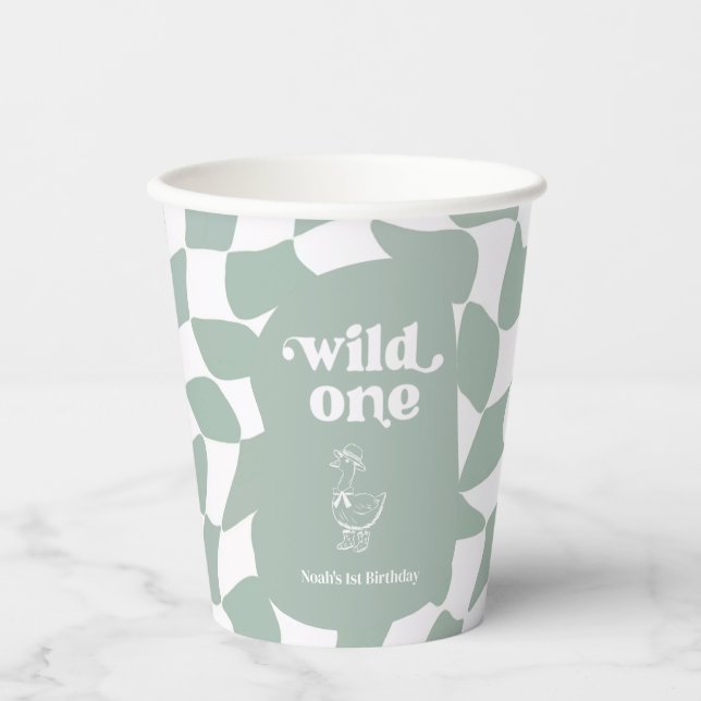 Wild One Dapper Duck 1. Geburtstag Sagegrün Pappbecher (Vorderseite)
