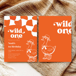 Wild One Dapper Duck 1st Birthday- orange retro Einladung