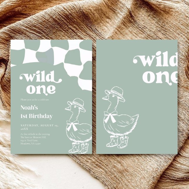 Wild One Dapper Duck 1st Birthday- sage green Einladung (Von Creator hochgeladen)