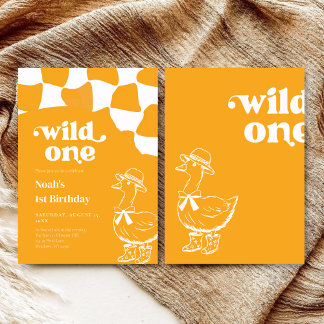 Wild One Dapper Duck 1st Birthday- yellow retro Einladung