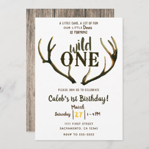 Wild One Deer Antlers Rustikales 1. Geburtstag Par Einladung