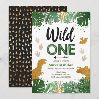 Wild One Dino Party Boy Gold Dinosaur 1. Geburtsta Einladung