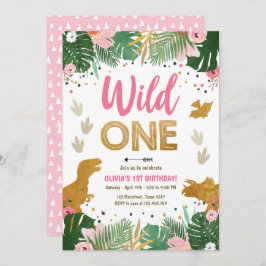 Wild One Dino Party Girl Pink Dinosaur Geburtstag Einladung