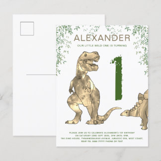 Wild One Dinosaur 1. Geburtstag Party Budget Einladungspostkarte