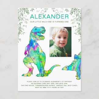 Wild One Dinosaur 1. Geburtstag Party Budget Einladungspostkarte