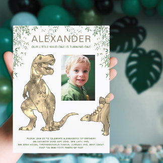 Wild One Dinosaur 1. Geburtstag Party Budget Invit Einladungspostkarte