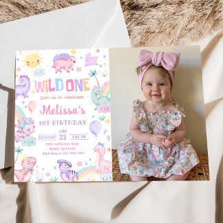 Wild One Dinosaur 1. Geburtstag Party Foto Einladung