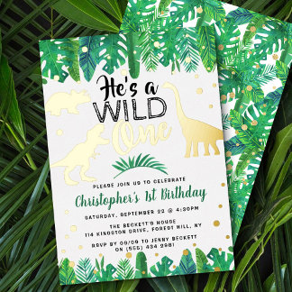 Wild One Dinosaur Boys 1. Geburtstag Real Folieneinladung
