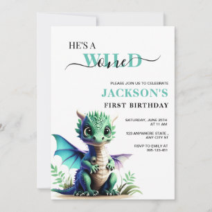 Wild one Dragon Birthday Einladung, 1. Geburtstag Einladung
