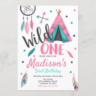 Wild One Dreamcatcher Teepee zum Geburtstag Einlad Einladung