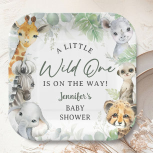 Wild One Dschungelsafari-Tiere Baby Shower Pappteller