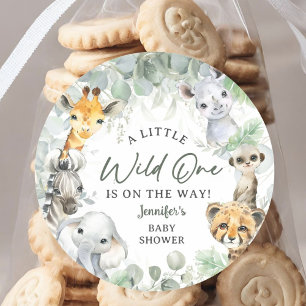 Wild One Dschungelsafari-Tiere Baby Shower Runder Aufkleber
