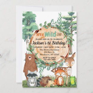 Wild One Einladung   Waldtiere