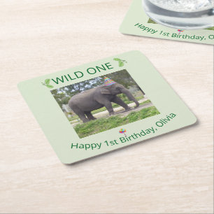 Wild One Elefant Geburtstagsakzent-Design Rechteckiger Pappuntersetzer