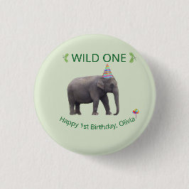 Wild One Elephant Birthday Accent Button